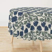 Bathsheba Everdene Block Print Dahlias Off White Sky Blue