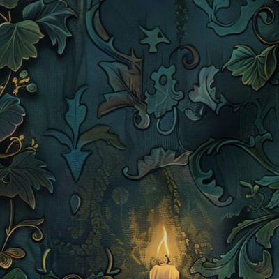 Art Nouveau Climbing Ivy and Gothic Glowing Candles