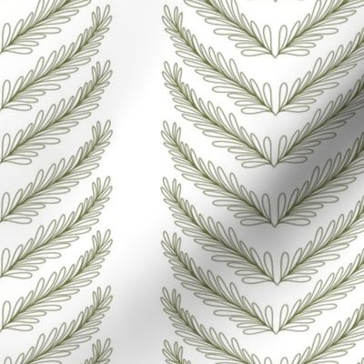 Olive Green Vertical Pine Needle Line Art for Woodland Decor - Small Scale