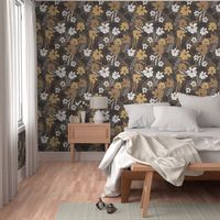 (XL) Whimsical Autumnal Flowers Foliage - artichoke green brown - tweed