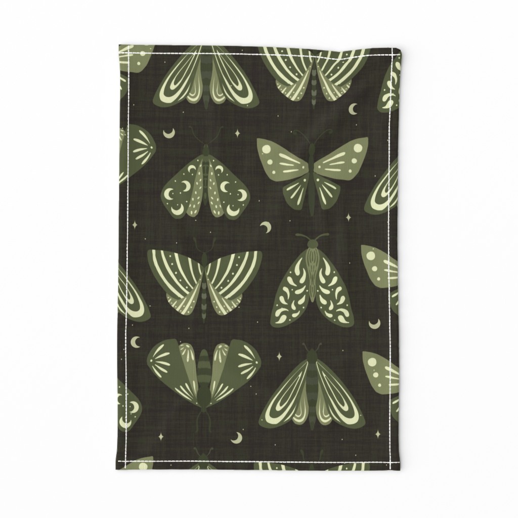 S Moths And Butterflies Rows On Linen Texture Dark Green Night small