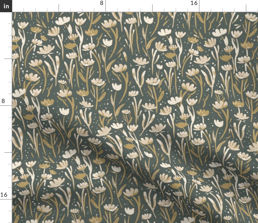 Textured Floral - Green & Yellow Ochre