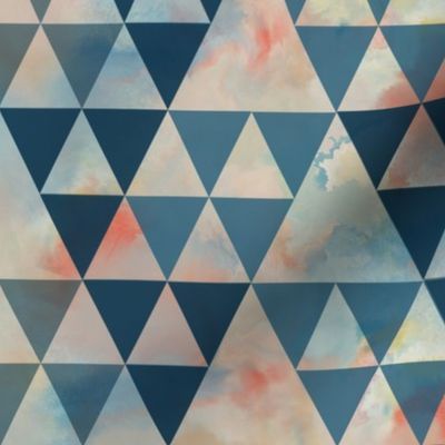 Watercolor triangles - navy peach orange sky blue beige