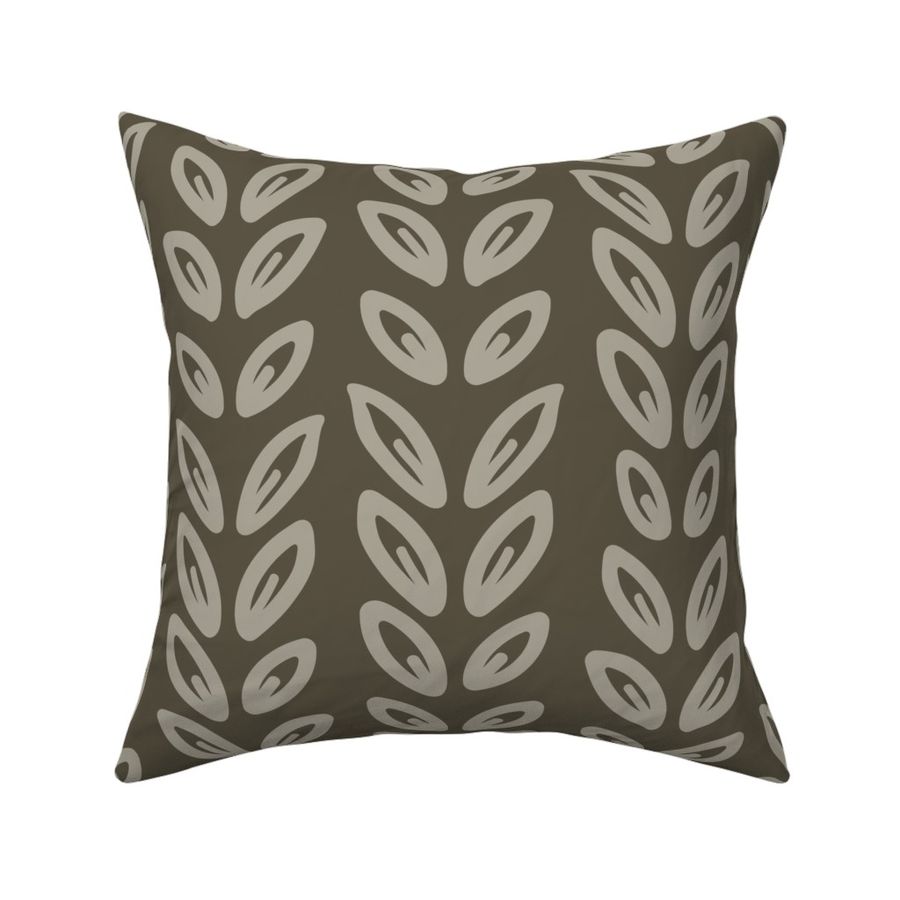 Vertical Striped Leaves - Clay On Olive Green - muted earthy botanicals