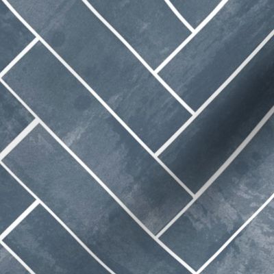 (L) Watercolor Painted Chevron Herringbone Subway Tile Blue