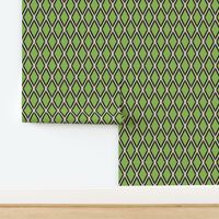 Medium vertical retro green and beige harlequin argyle diamonds coal black