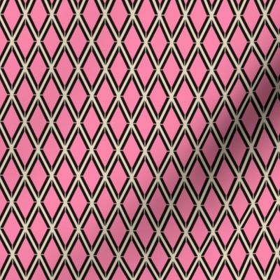 Tiny vertical retro pink and beige harlequin argyle diamonds coal black