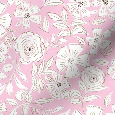 L-Boho Garden white Florals on Pastel rose pink