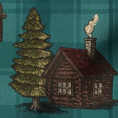 Mountain Cabin Core Design - Teal Rustic Plaid - Woodland Aesthetic