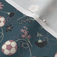 (Small) Soccer Balls and Flowers on Blue