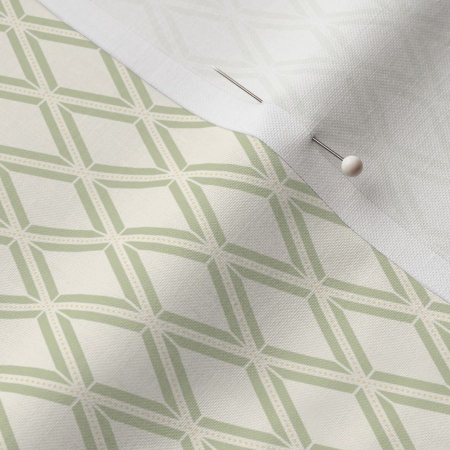 Tiny vertical soft light cream and pastel green harlequin argyle diamonds