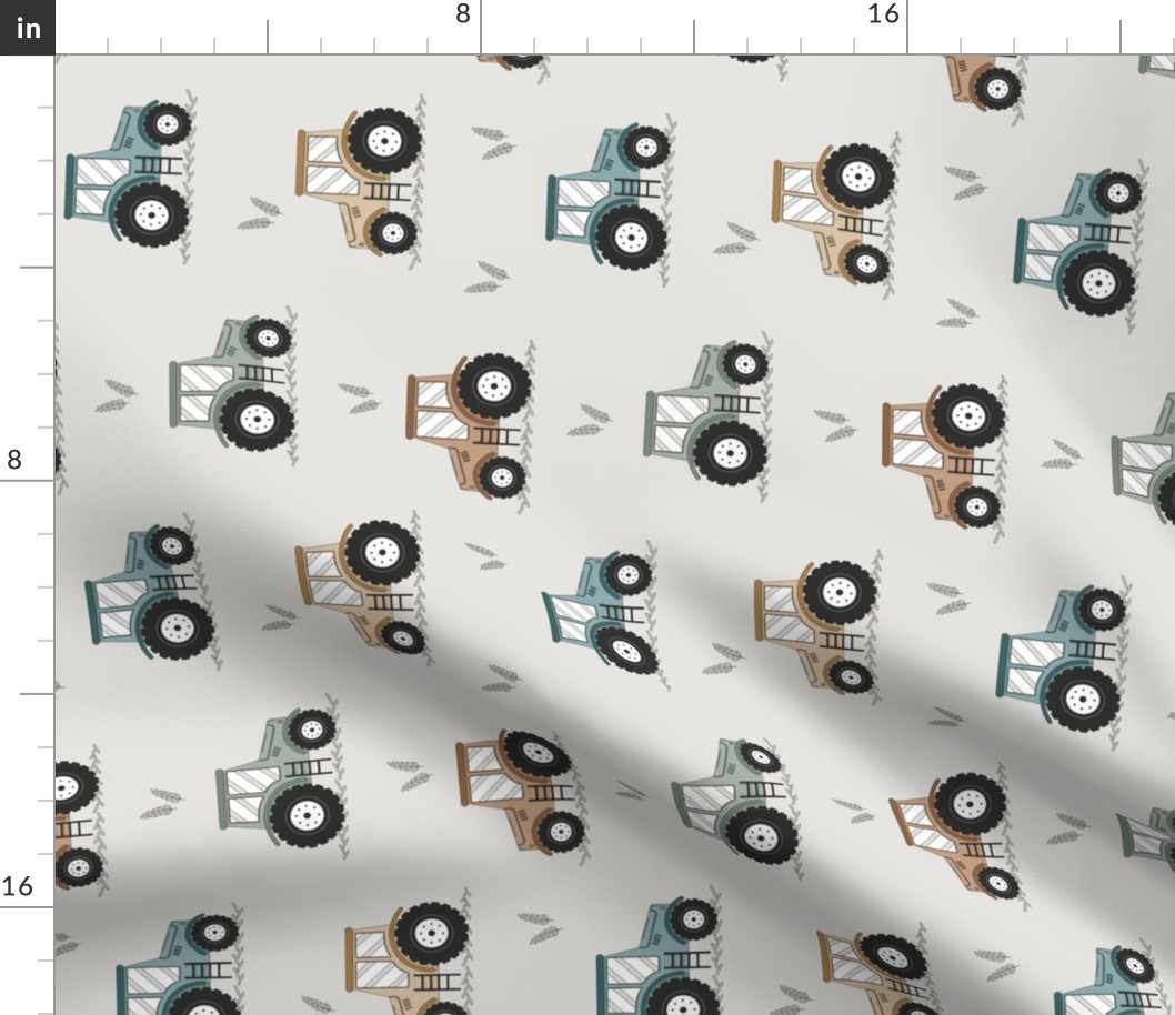 Tractor fabric-neutral tones fabric-farm fabric-Rotated small scale