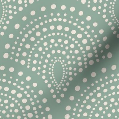 Hand Drawn Dot Rainbow Art Deco Pattern - Mint and Cream