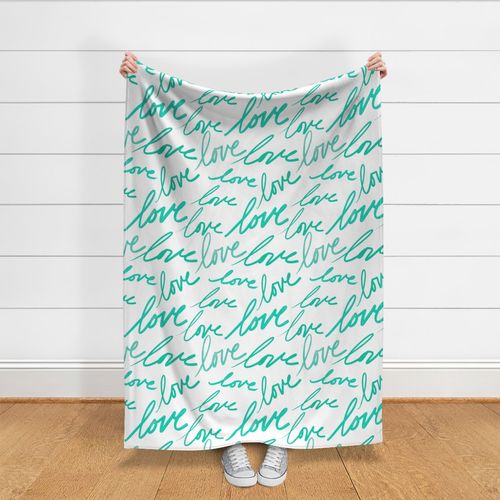 XL Seafoam Green Love Graffiti Script Hand Drawn Vibrant Valentine's