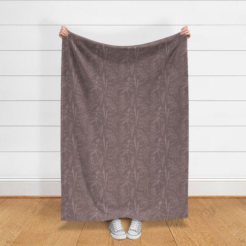 Cottage Herb Garden Rustic Linen Texture Botanicals - Mauve Purple - Large