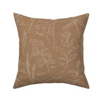 Cottage Herb Garden Rustic Linen Texture Botanicals - Tan Brown - Large