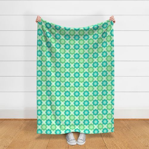 Retro Flowers + Polka Dots in Aqua + Mint (Medium)