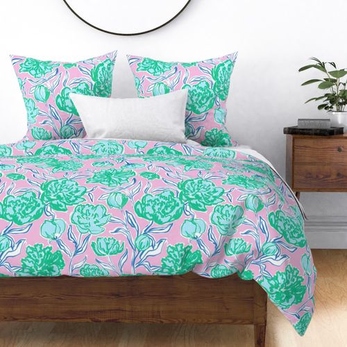 (l) Pink And Green Peonies - Bold Floral Artistic Coquette Hyperfeminine