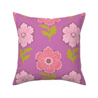 Molly Floral Block Print - Grape Purple Pink Chartreuse - Large Scale