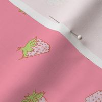 Mini cute hand drawn strawberry tiny juicy fruits baby pink on bright rose