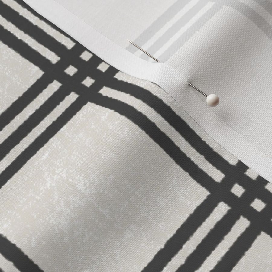 L Broken Plaid Heritage Farmhouse Textured Monochrome in Black & Off-White