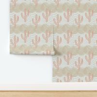 Fun Pastel Peach Green Beige Desert Cactus Tumbleweed & Snake Print Texture