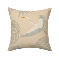 Serene & Delicate storks.Elegant Birds in Flight. Sandy beige. Large scale