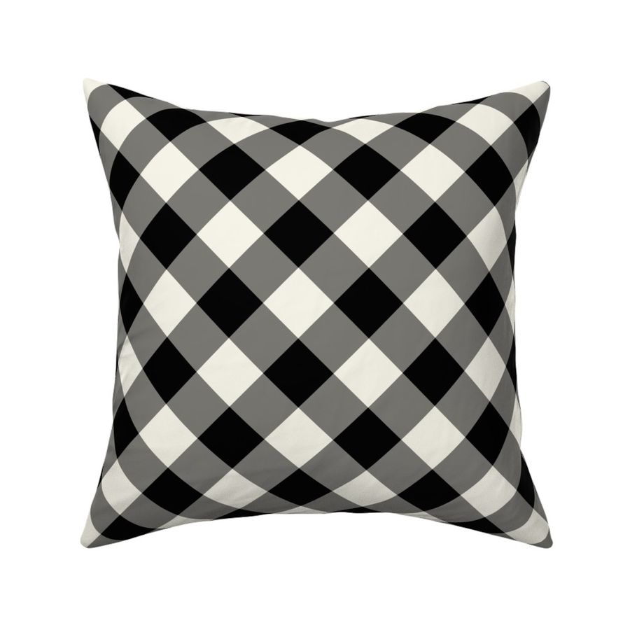 1.5" Diagonal Gingham Check - Black & Cream Large Buffalo Check