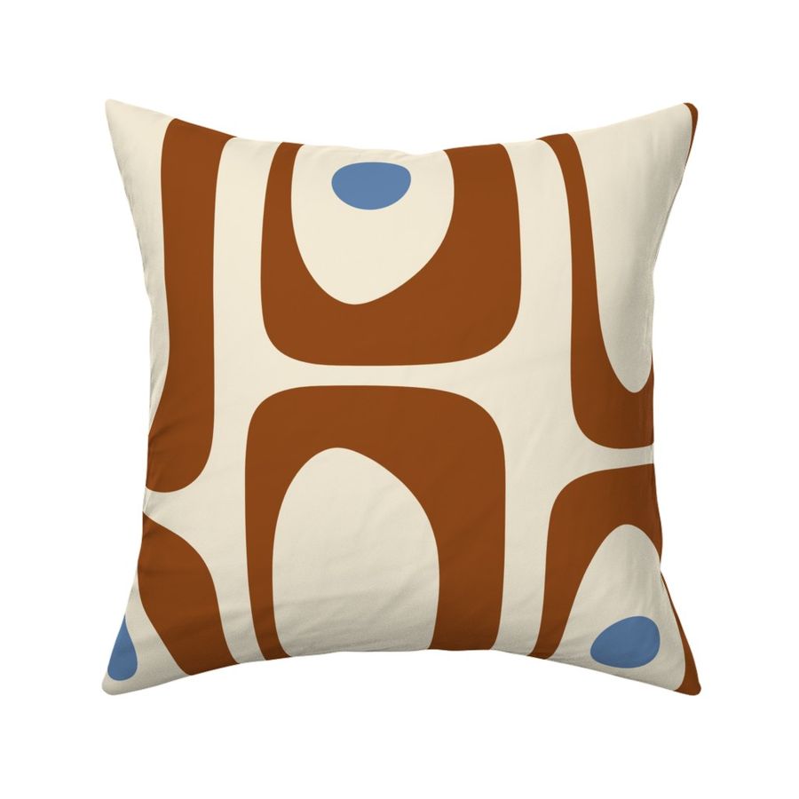 Mid Century Modern Piquet Abstract Checkered Pattern Retro Brown Blue