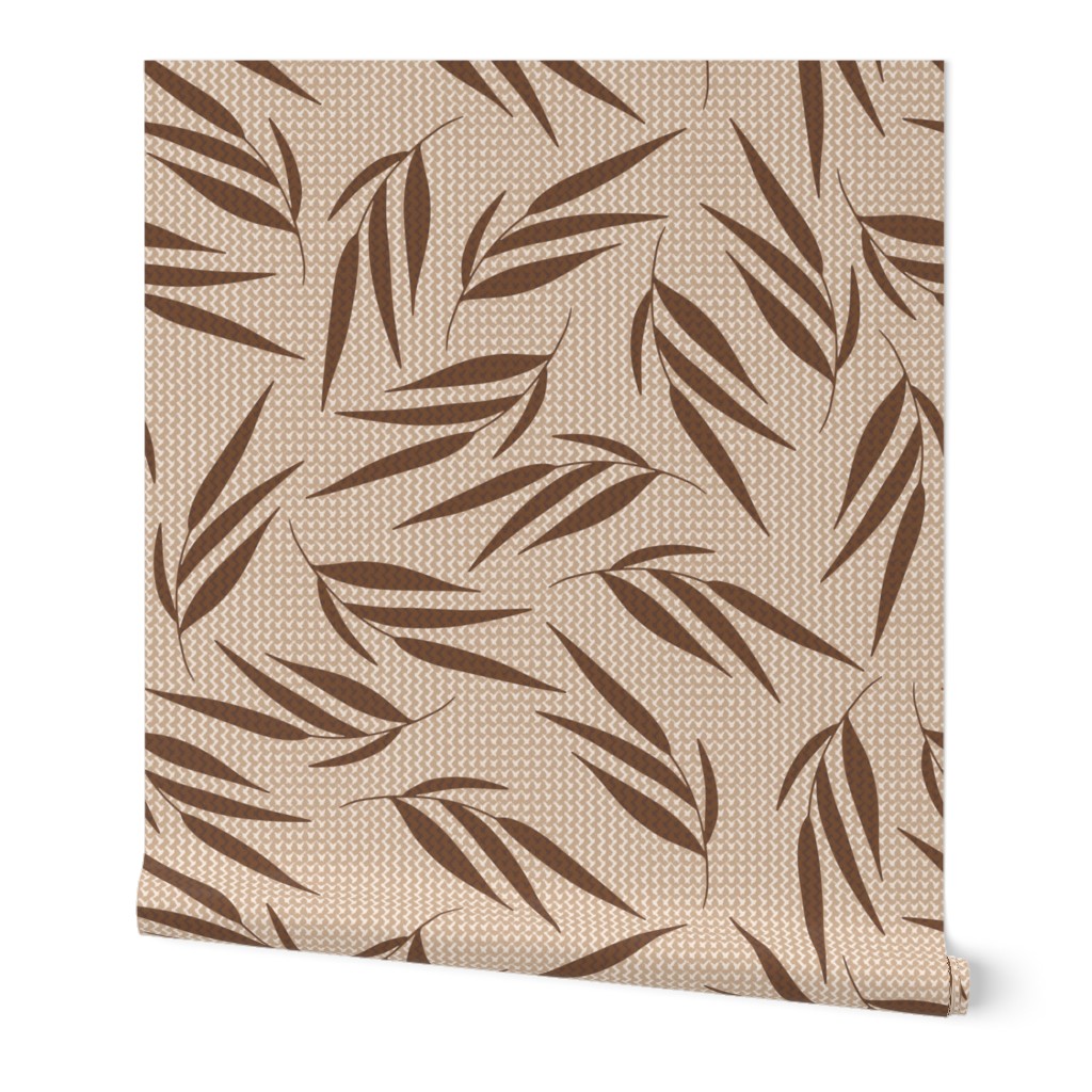 (XL) Foliage With Rough Waffle Texture - dark brown tossed leaf on beige