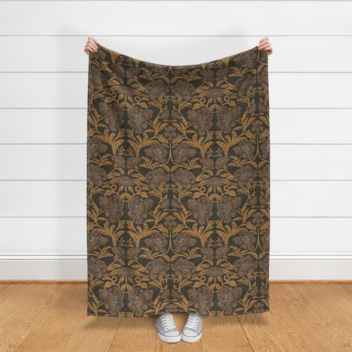 Jumbo Heritage Peony Floral - Dark Dramatic - Tan Brown Black - 24"