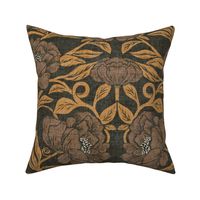 Jumbo Heritage Peony Floral - Dark Dramatic - Tan Brown Black - 24"