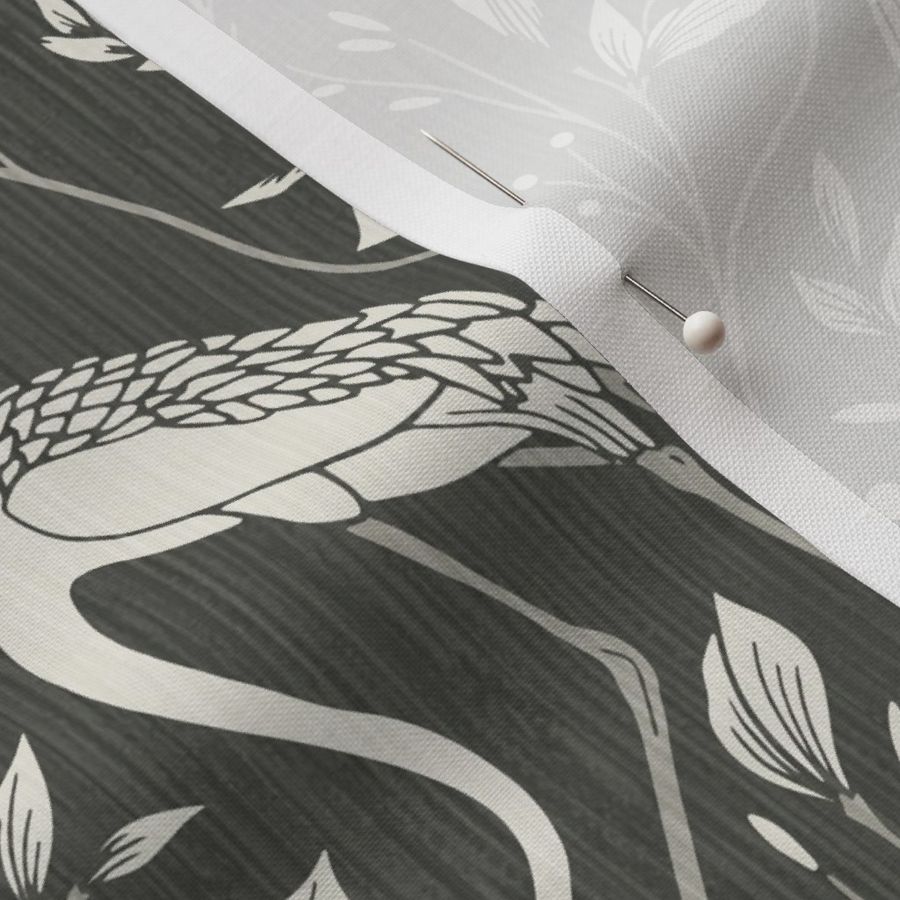 Flamingos & Magnolia Trellis in Charcoal - Minimal Botanical Style - M