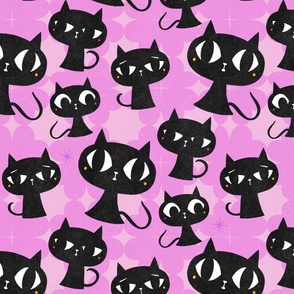 Mid Century Black Cats (Medium) // Pink