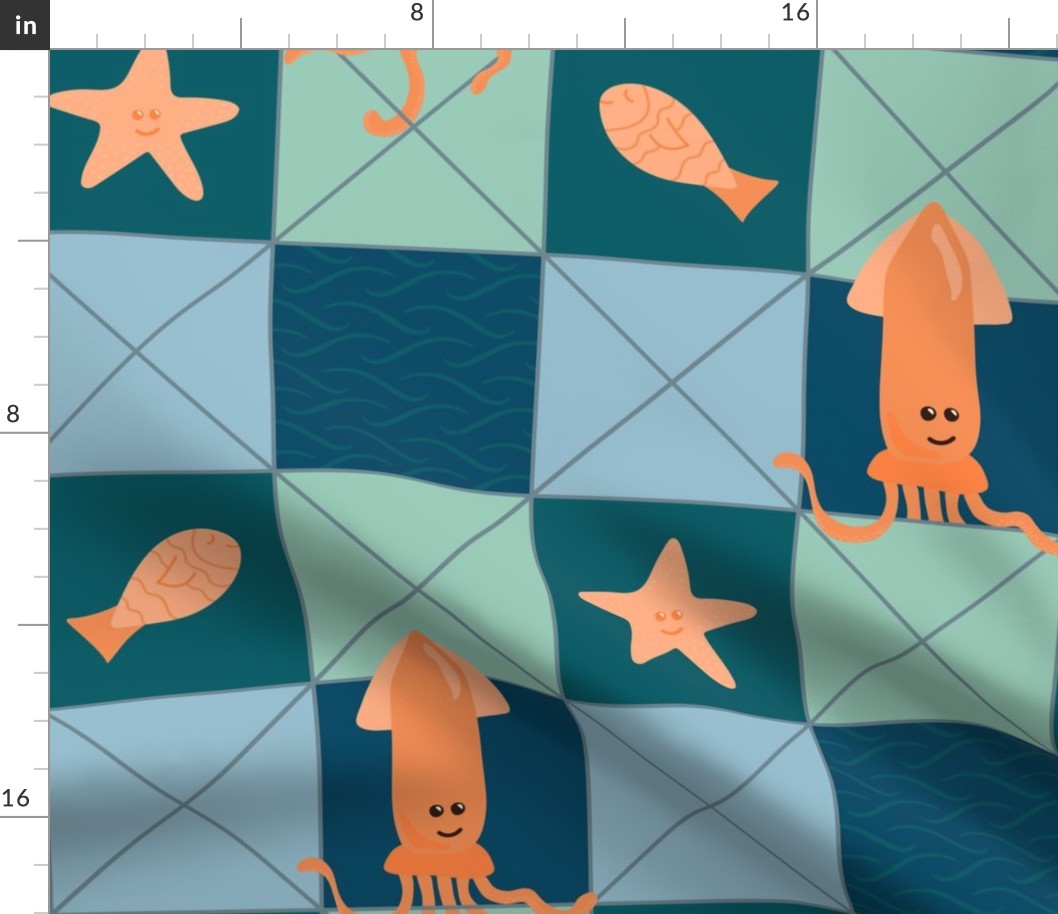 Squiggly Squid Under The Sea Quilt - Large