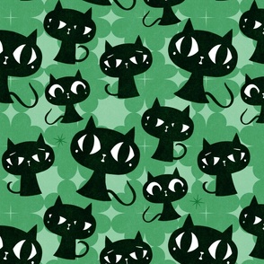 Mid Century Black Cats (Medium) // Green