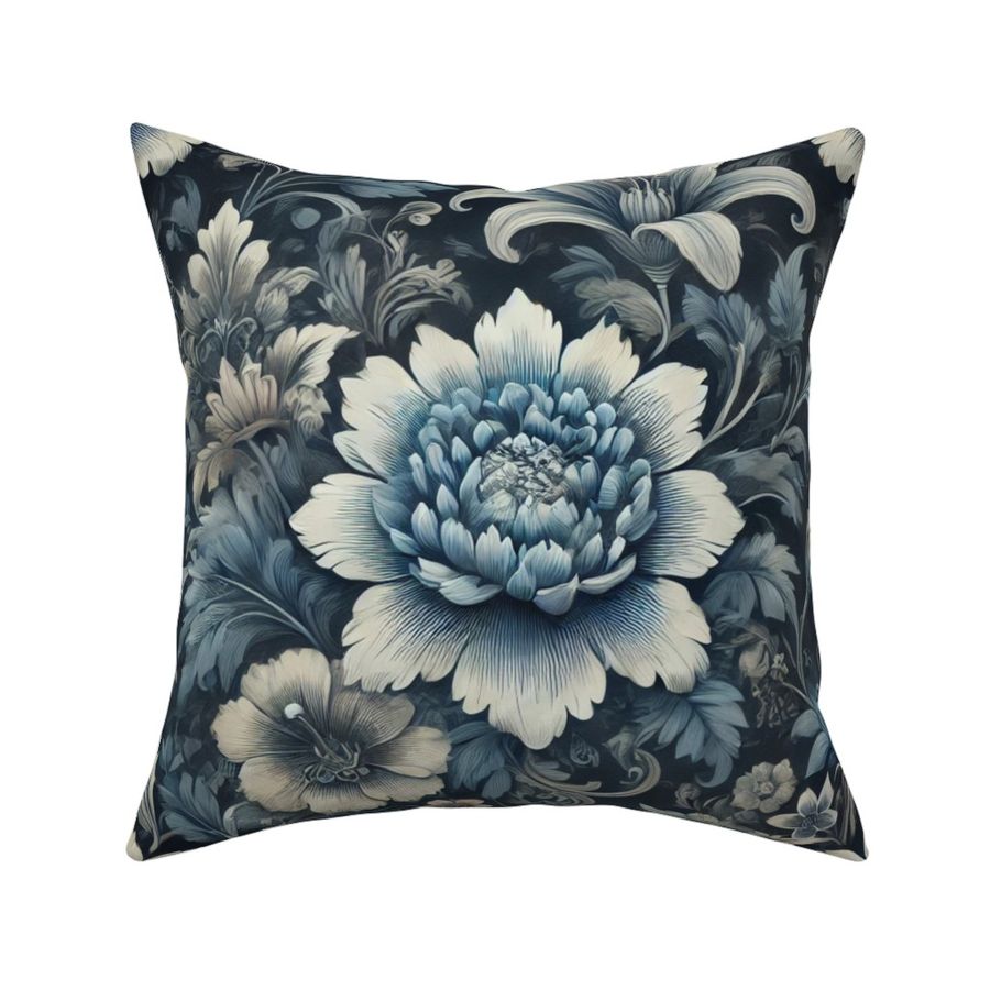 Blue Blossom Elegance Victorian Maximalist - Navy Blue White Decor