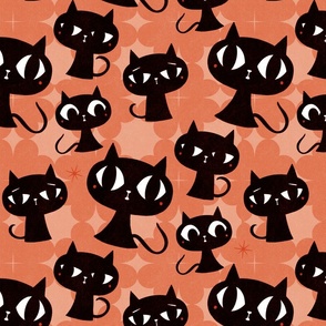 Mid Century Black Cats (Medium) // Orange