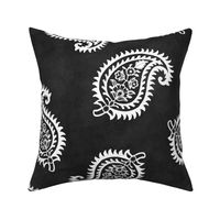 Large White Paisley On Charcoal Black Textured Background