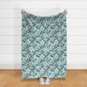 Relaxing Tropical Green Leaves & Blossoms - Elegant Textured Blockprint