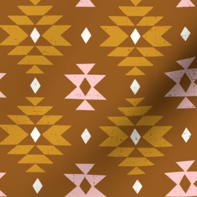 M - Southwestern Diamond Weave - gold and pink on brown.