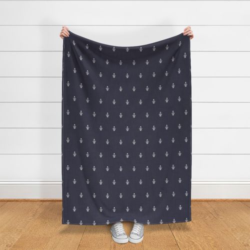 L Ragworts Wildflowers In Geometric Order On Linen Texture - Navy Blue