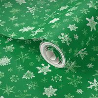 photographic snowflakes on deep spearmint green (large snowflakes)