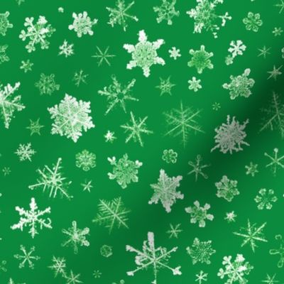 photographic snowflakes on deep spearmint green (large snowflakes)