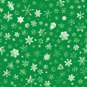 photographic snowflakes on deep spearmint green (large snowflakes)