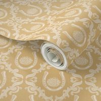 Horseshoes & Tumbleweeds Cowboy Damask Gold Honey Yellow Denim Texture 4"