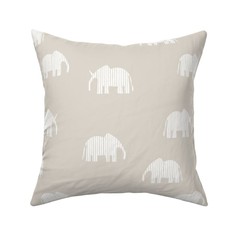 Soothing Striped Safari Elephants- "Egret White" and white -baby nursery