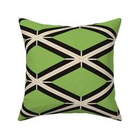 Large rotated retro green and beige harlequin argyle diamonds coal black