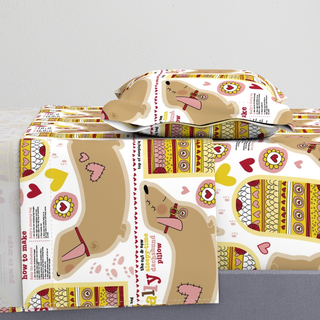 Sally the dachshund pillow with sleeping bag fat  quarter