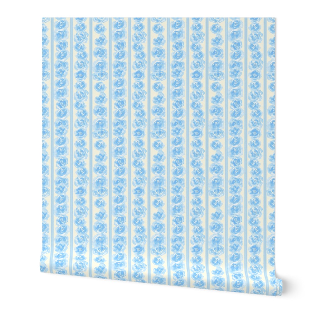 Watercolor delicate blue roses in stripes and textured stripes - blue - sm